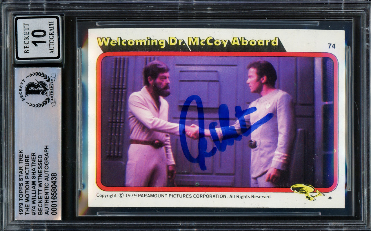 William Shatner Autographed 1979 Topps The Motion Picture Card #74 Star Trek Captain Kirk Auto Grade Gem Mint 10 Beckett BAS #16580438