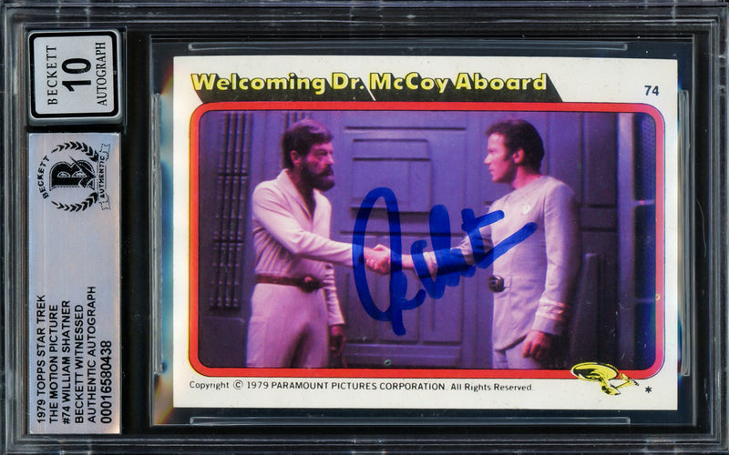 William Shatner Autographed 1979 Topps The Motion Picture Card #74 Star Trek Captain Kirk Auto Grade Gem Mint 10 Beckett BAS #16580438