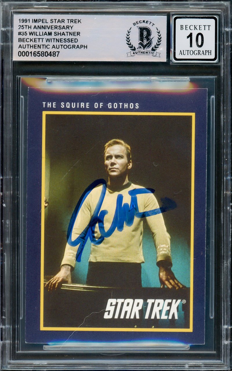 William Shatner Autographed 1991 Impel 25th Anniversary Card #35 Star Trek Captain Kirk Auto Grade Gem Mint 10 Beckett BAS #16580487