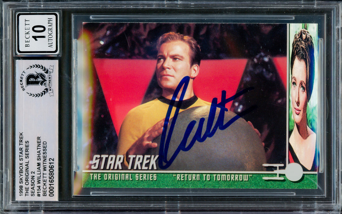 William Shatner Autographed 1998 Fleer Skybox Card #154 Star Trek Captain Kirk Auto Grade Gem Mint 10 The Original Series Season 2 Beckett BAS #16580612
