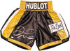 Floyd Mayweather Jr Autographed Black & Gold Boxing Trunks JSA Stock #228781