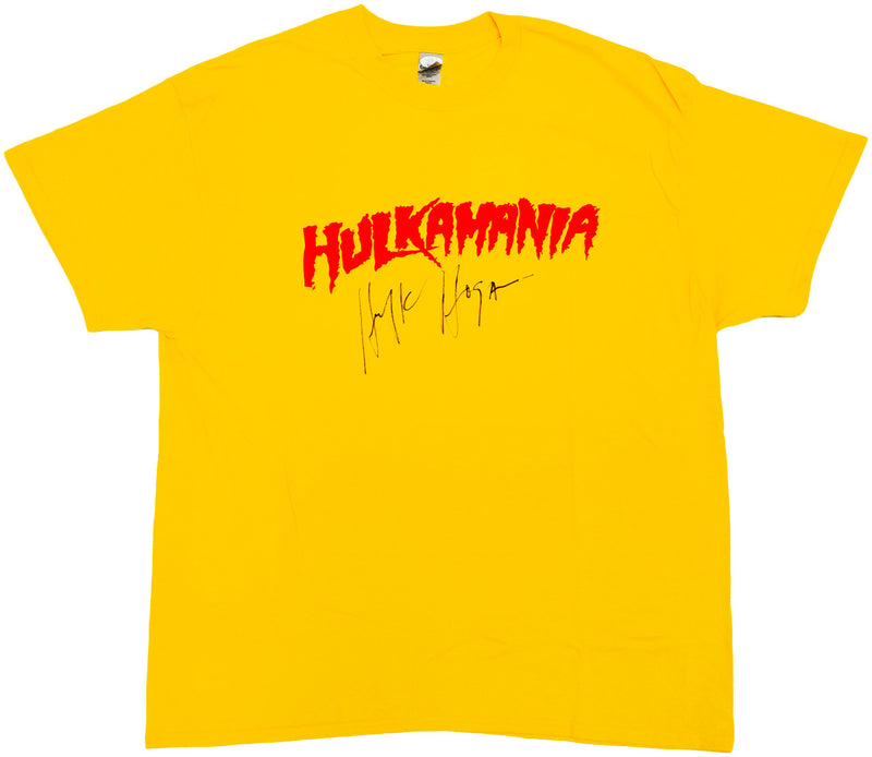Hulk Hogan Autographed Yellow WWE Hulkamania T-Shirt JSA Stock #228800