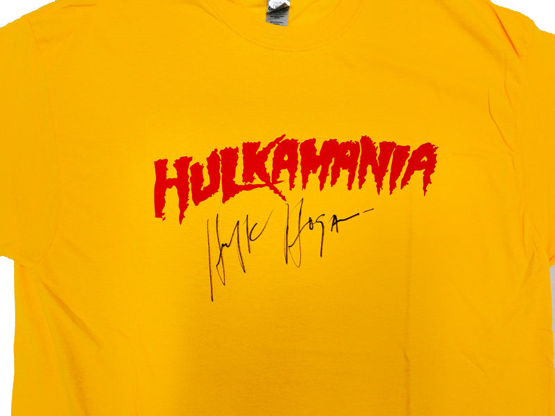 Hulk Hogan Autographed Yellow WWE Hulkamania T-Shirt JSA Stock #228800