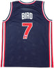 Team USA Larry Bird Autographed Blue Basketball Jersey Beckett BAS QR Stock #228094