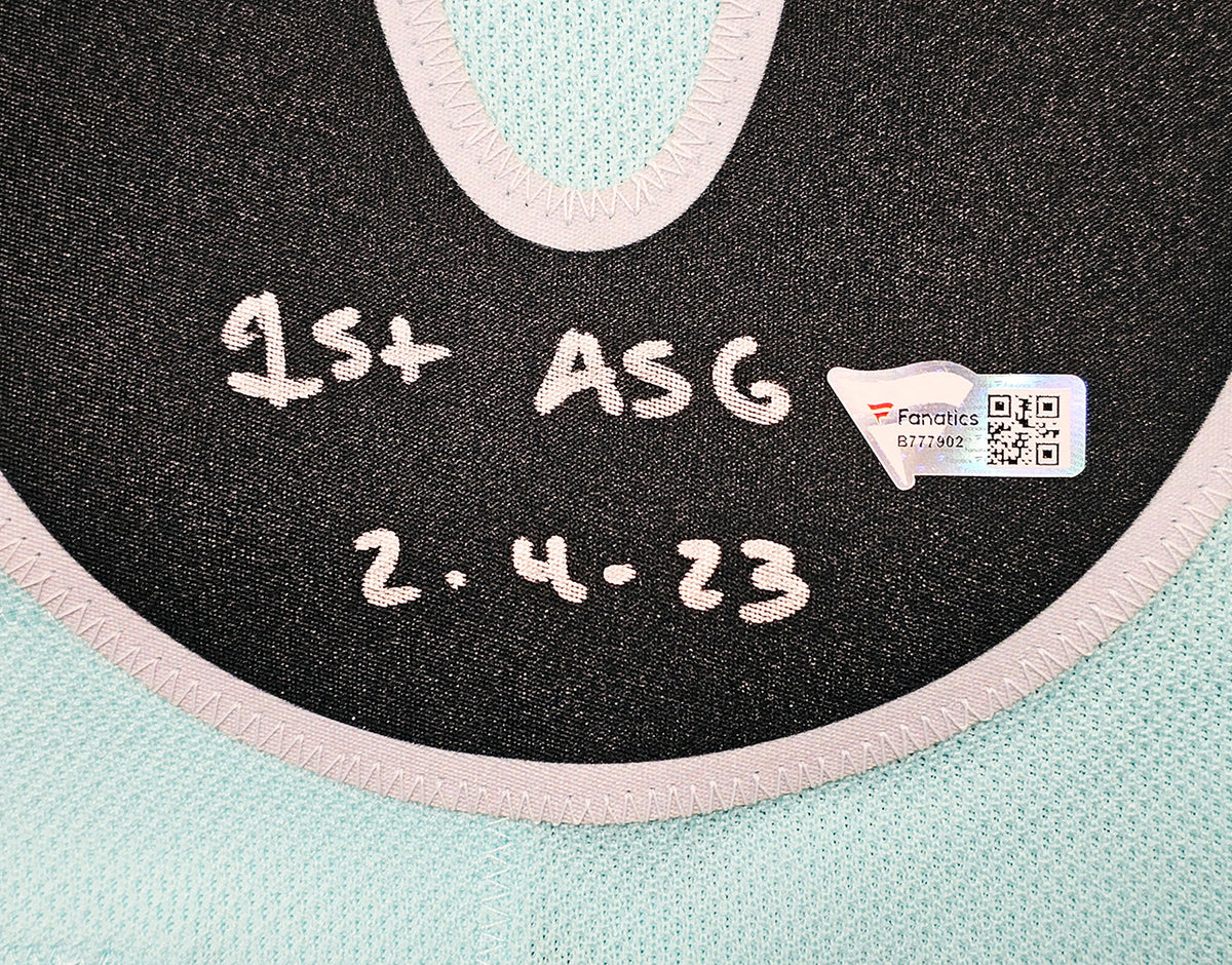 Seattle Kraken Matty Beniers Autographed White Adidas 2023 All Star Game Jersey Size 54 "1st ASG 2-4-23" Fanatics Holo Stock #215324
