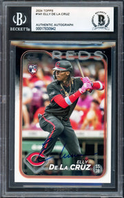 Elly De La Cruz Autographed 2024 Topps Rookie Card #141 Cincinnati Reds Beckett BAS Stock #239926