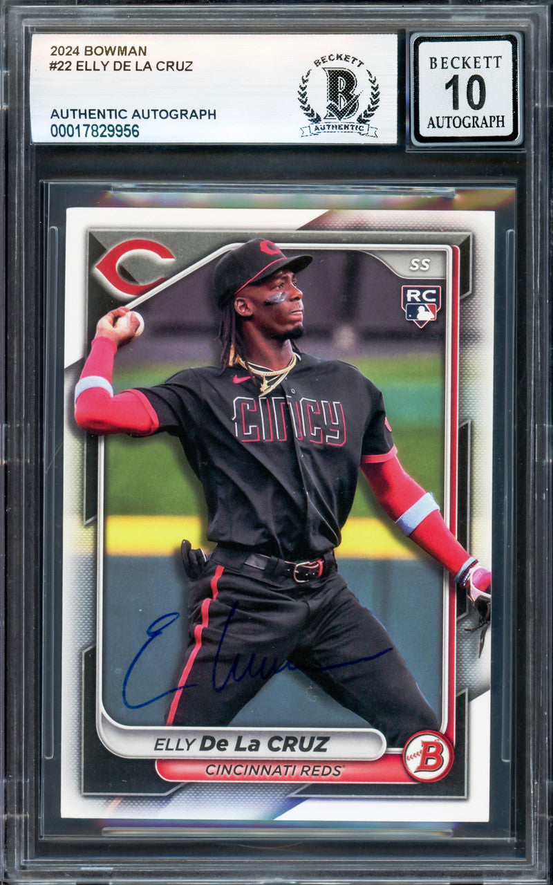 Elly De La Cruz Autographed 2024 Bowman Rookie Card #22 Cincinnati Reds Auto Grade Gem Mint 10 Beckett BAS Stock #239930