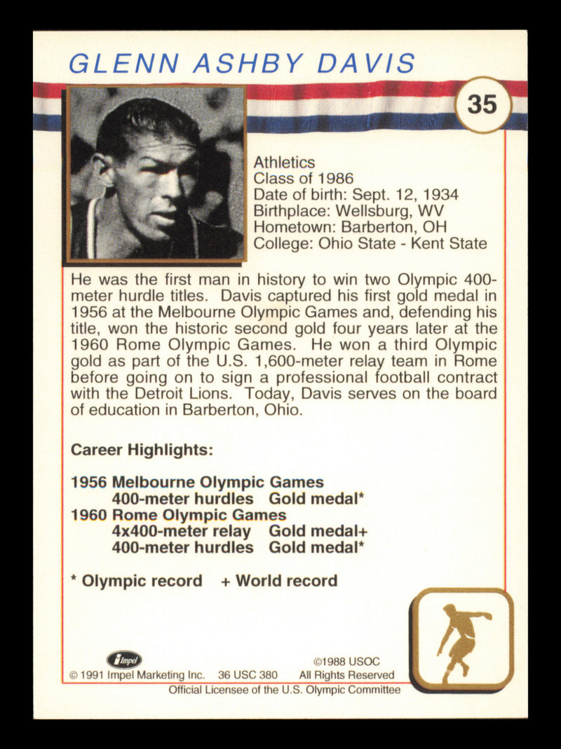 Glenn Davis Autographed 1991 Impel U.S. Olympics Card #35 SKU #240691