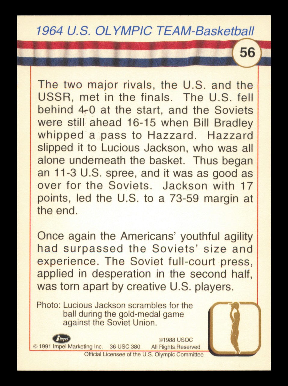 Big George Wilson Autographed 1991 Impel Card #56 1964 Team USA Basketball "Good Luck, USA #15" SKU #240704