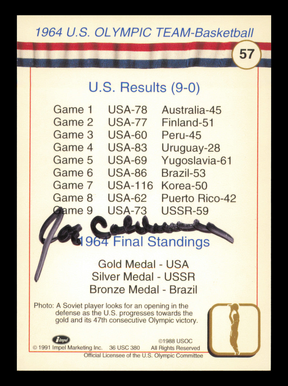 Joe Caldwell Autographed 1991 Impel Card #57 1964 Team USA Basketball SKU #240706