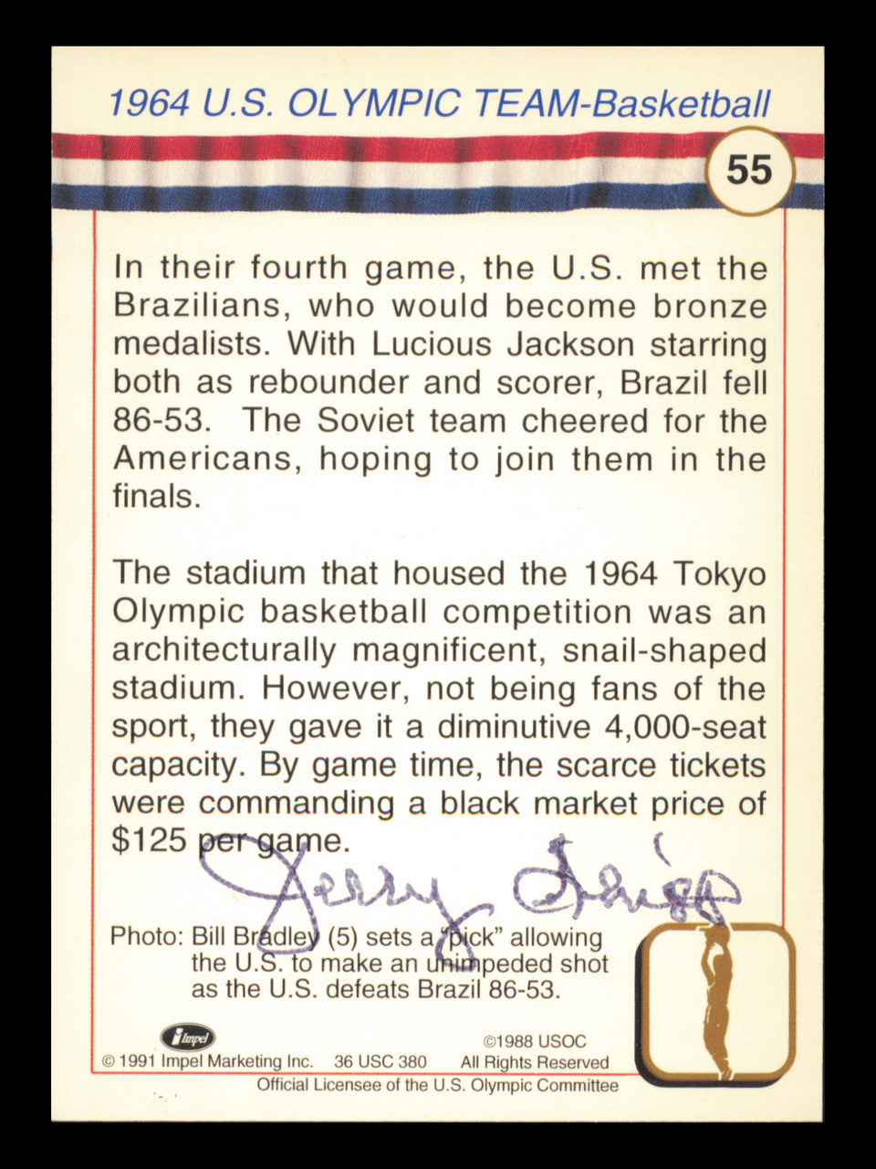 Jerry Shipp Autographed 1991 Impel Card #55 1964 Team USA Basketball SKU #240707