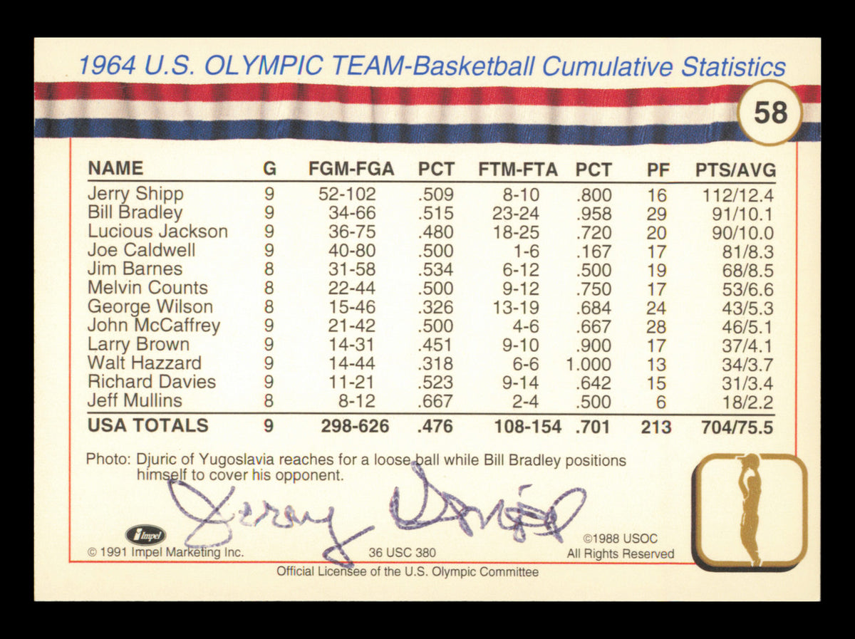 Jerry Shipp Autographed 1991 Impel Card #58 1964 Team USA Basketball SKU #240708