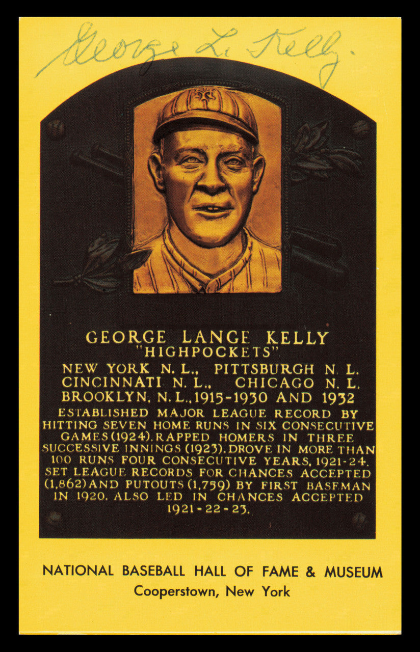 George Kelly Autographed Hall of Fame HOF Plaque Postcard New York Giants SKU #240791