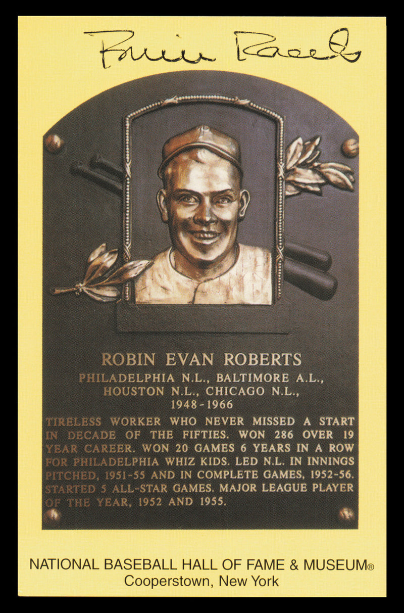 Robin Roberts Autographed Hall of Fame HOF Plaque Postcard Philadelphia Phillies SKU #240798