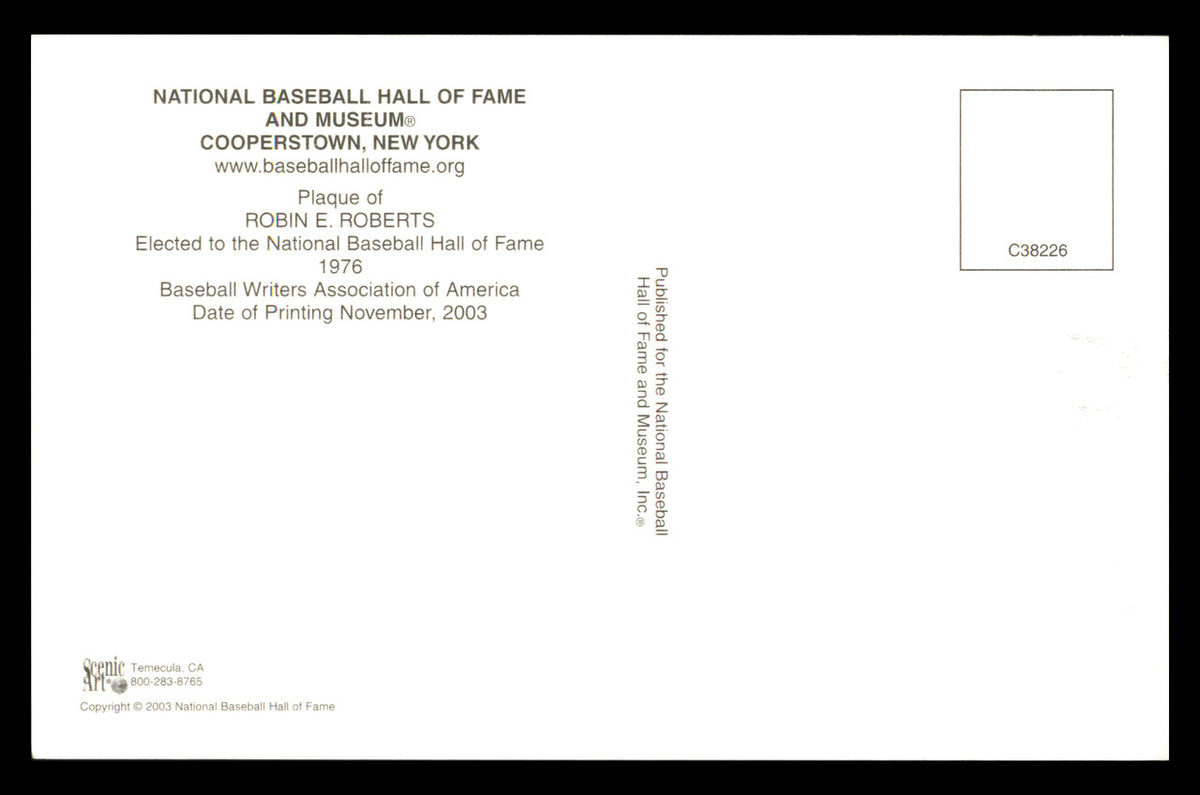 Robin Roberts Autographed Hall of Fame HOF Plaque Postcard Philadelphia Phillies SKU #240798