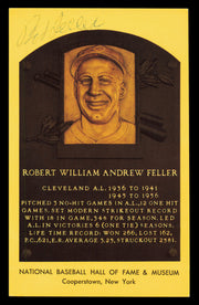 Bob Feller Autographed Hall of Fame HOF Plaque Postcard Cleveland Indians SKU #240819