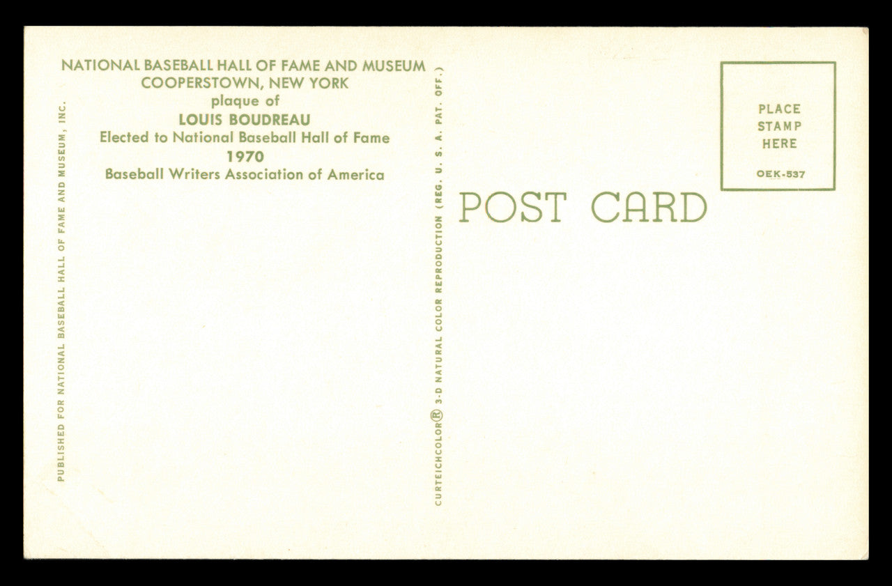 Lou Boudreau Autographed Hall of Fame HOF Plaque Postcard Cleveland Indians SKU #240846