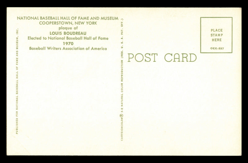 Lou Boudreau Autographed Hall of Fame HOF Plaque Postcard Cleveland Indians SKU #240846