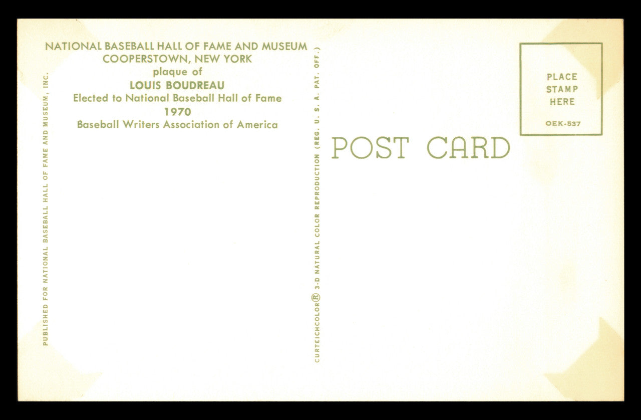 Lou Boudreau Autographed Hall of Fame HOF Plaque Postcard Cleveland Indians SKU #240848