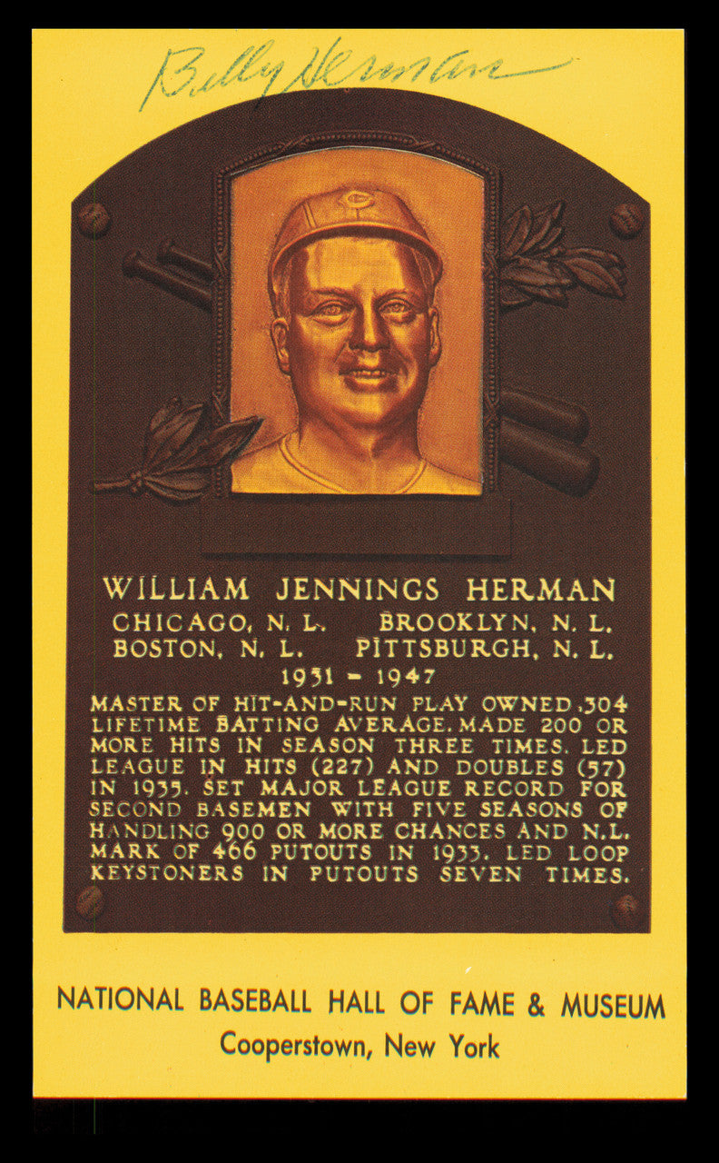 Billy Herman Autographed Hall of Fame HOF Plaque Postcard Chicago Cubs SKU #240861