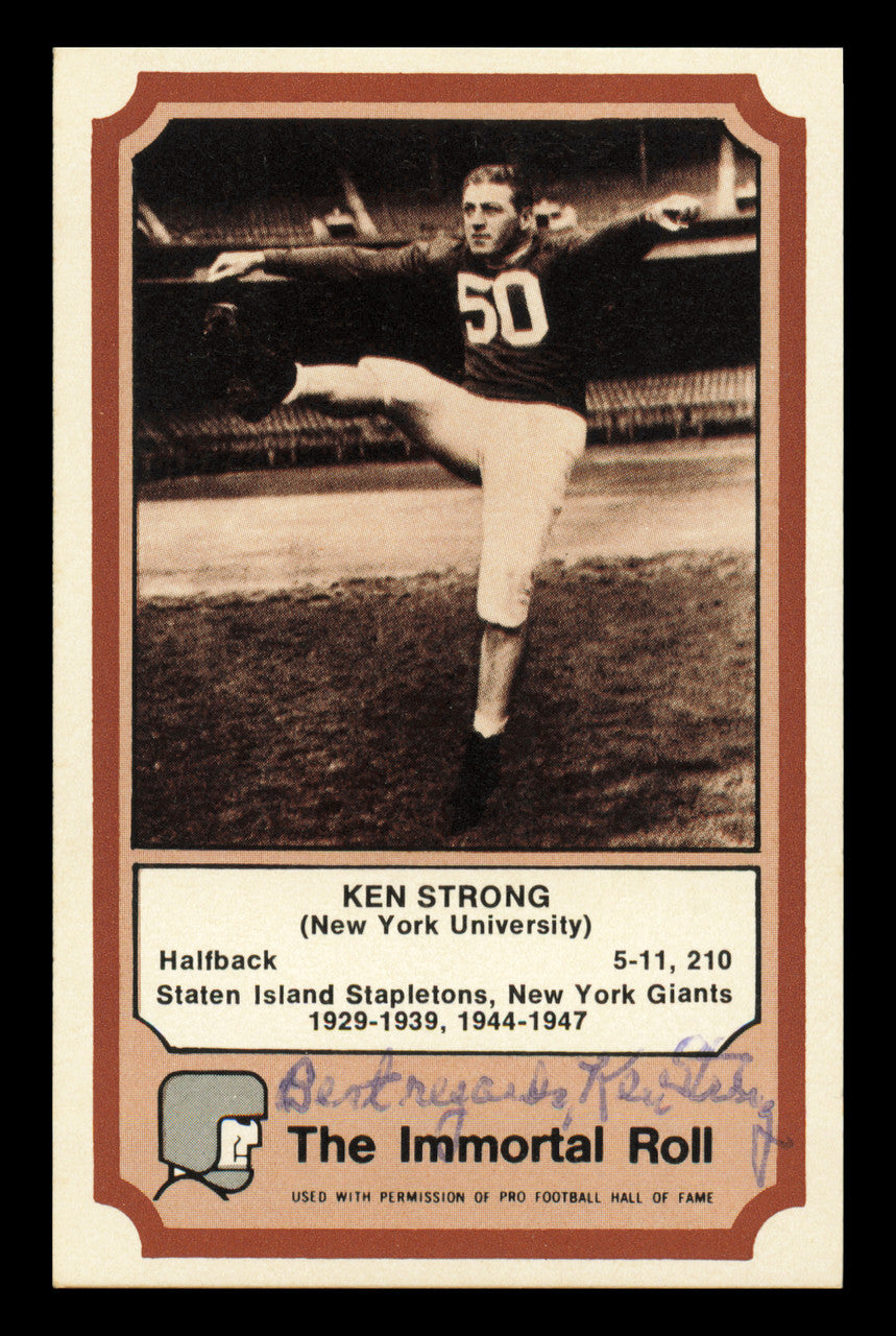 Ken Strong Autographed 1974 Fleer Card New York Giants (Back Damage) SKU #240904
