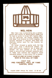 Mel Hein Autographed 1975 Fleer Card #12 New York Giants SKU #240905