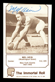 Mel Hein Autographed 1975 Fleer Card #12 New York Giants SKU #240906