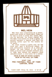Mel Hein Autographed 1975 Fleer Card #12 New York Giants SKU #240906