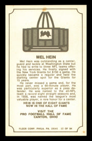 Mel Hein Autographed 1975 Fleer Card #12 New York Giants SKU #240908