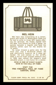 Mel Hein Autographed 1975 Fleer Card #12 New York Giants SKU #240909