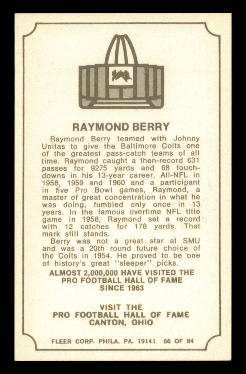 Raymond Berry Autographed 1975 Fleer Card #66 Baltimore Colts SKU #240916