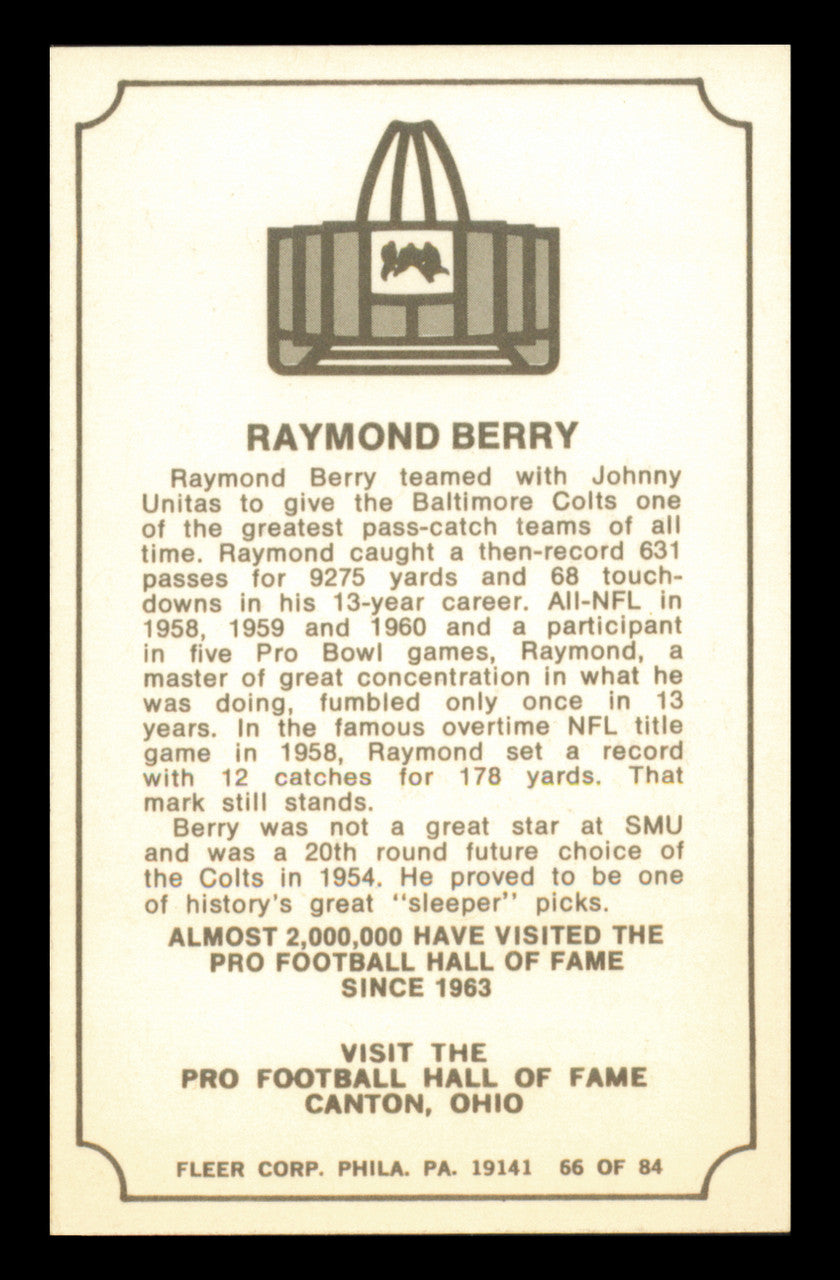 Raymond Berry Autographed 1975 Fleer Card #66 Baltimore Colts SKU #240917