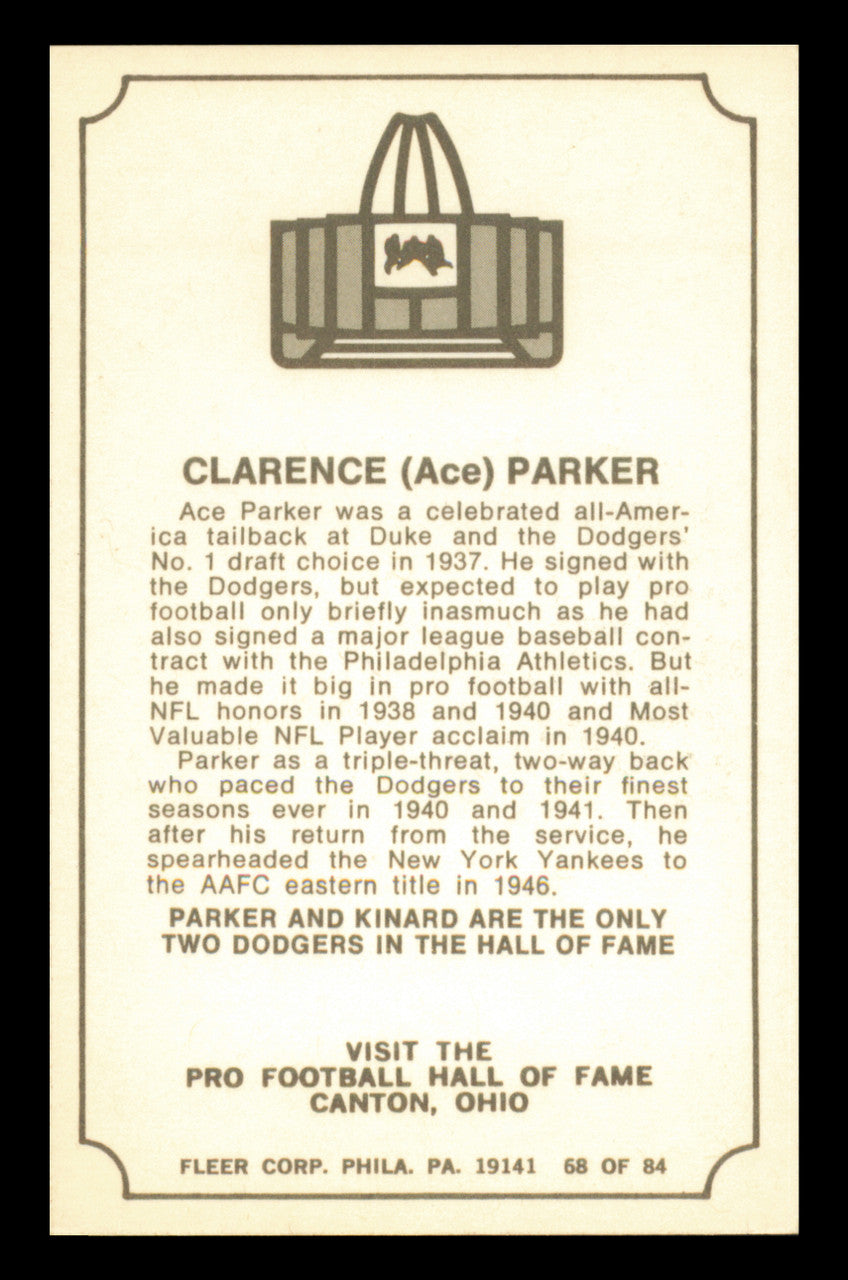 Clarence Ace Parker Autographed 1975 Fleer Card #68 Brooklyn Dodgers SKU #240919