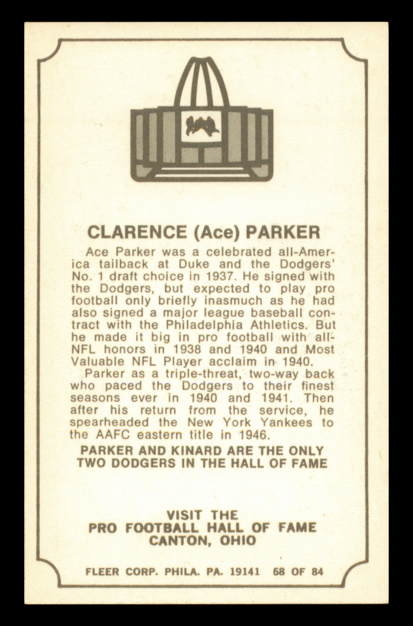 Clarence Ace Parker Autographed 1975 Fleer Card #68 Brooklyn Dodgers SKU #240920