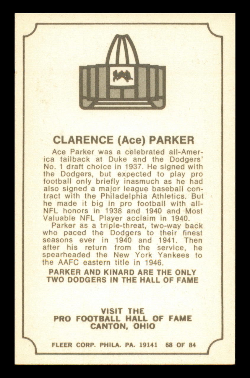 Clarence Ace Parker Autographed 1975 Fleer Card #68 Brooklyn Dodgers SKU #240921