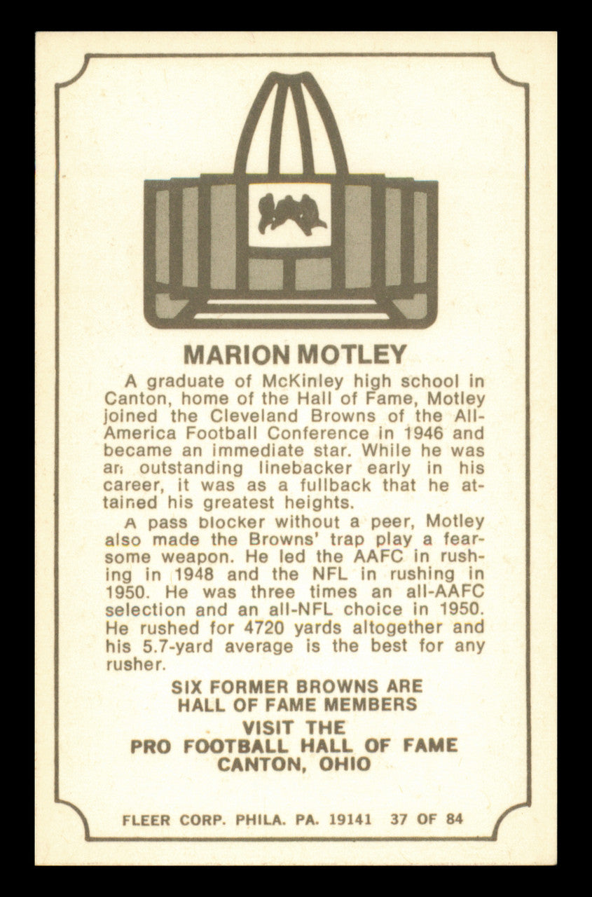 Marion Motley Autographed 1975 Fleer Card #37 Cleveland Browns SKU #240922