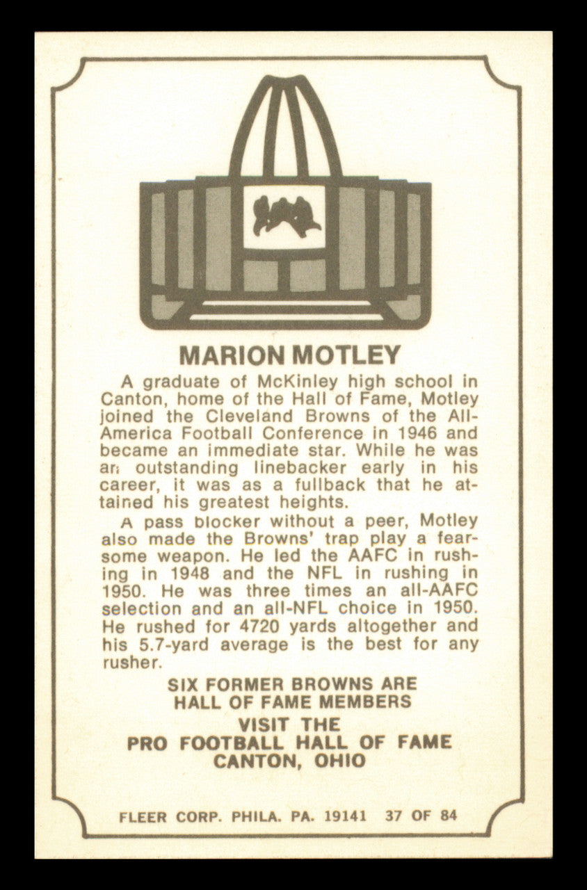 Marion Motley Autographed 1975 Fleer Card #37 Cleveland Browns SKU #240924