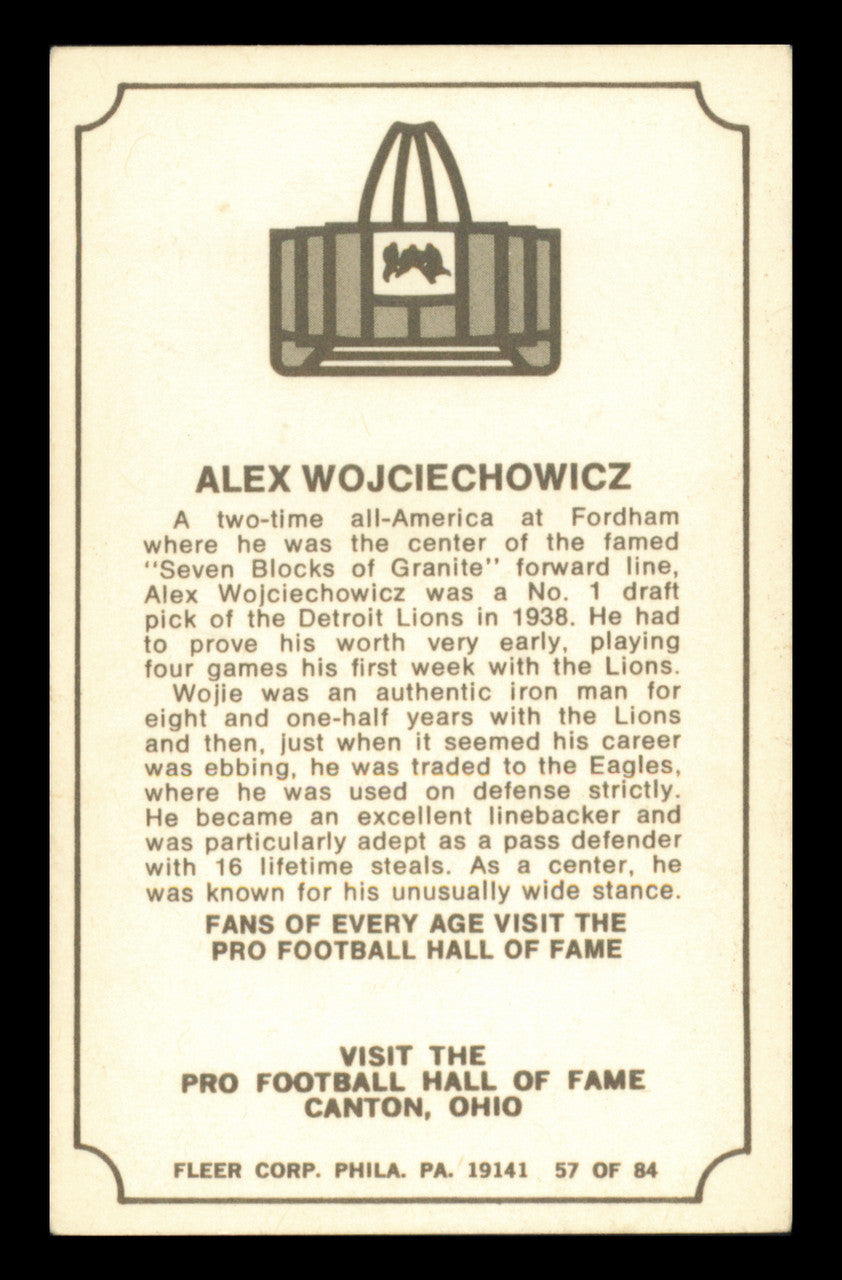 Alex Wojciechowicz Autographed 1975 Fleer Card #57 Philadelphia Eagles SKU #240925