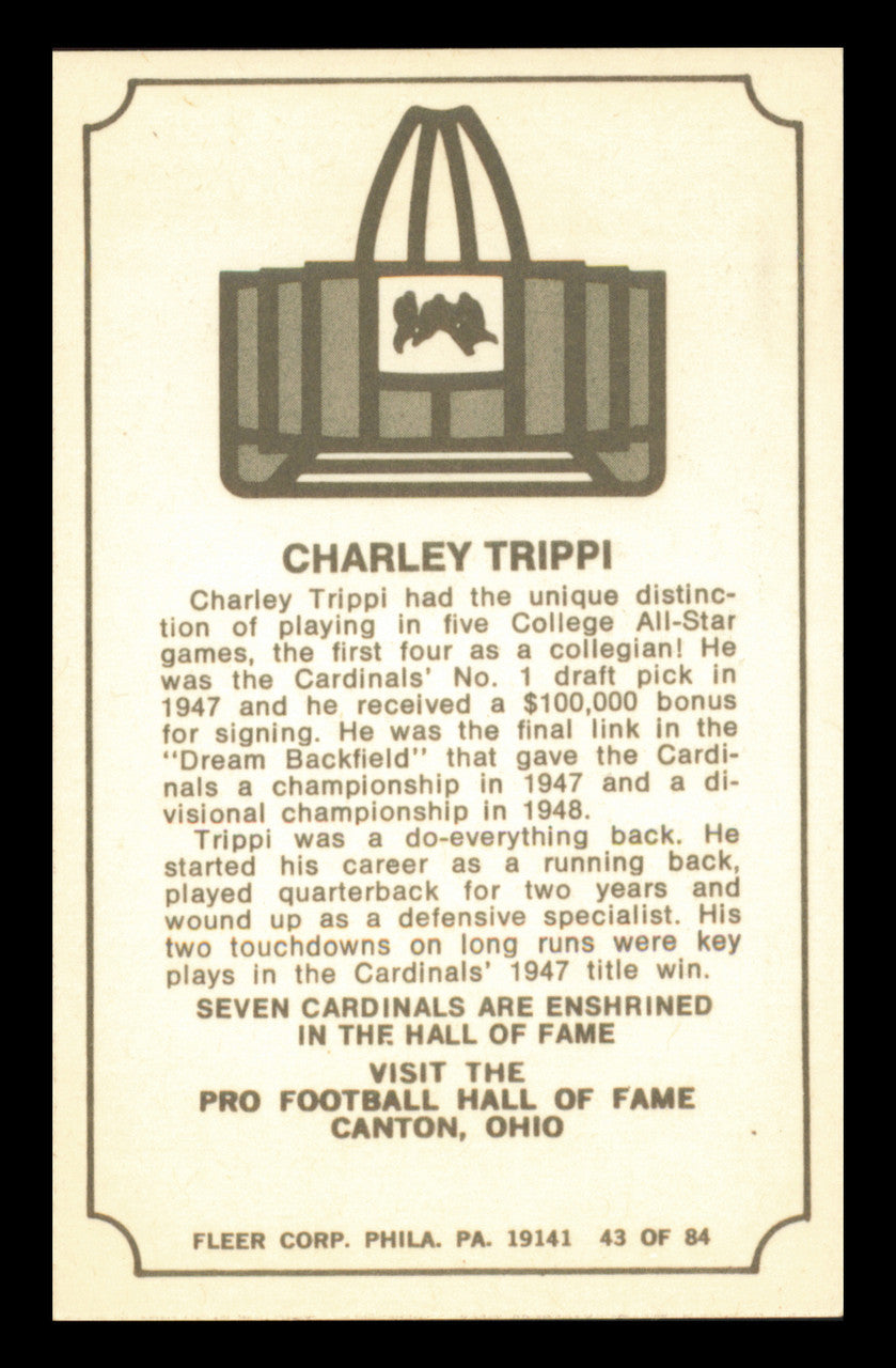 Charley Trippi Autographed 1975 Fleer Card #43 Chicago Cardinals SKU #240929