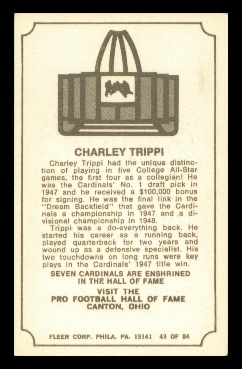 Charley Trippi Autographed 1975 Fleer Card #43 Chicago Cardinals SKU #240930