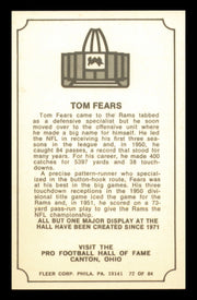 Tom Fears Autographed 1975 Fleer Card #72 Los Angeles Rams SKU #240931