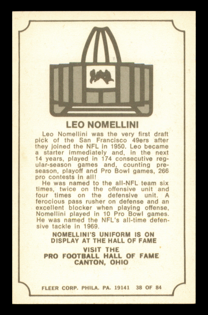 Leo Nomellini Autographed 1975 Fleer Card #38 San Francisco 49ers SKU #240939