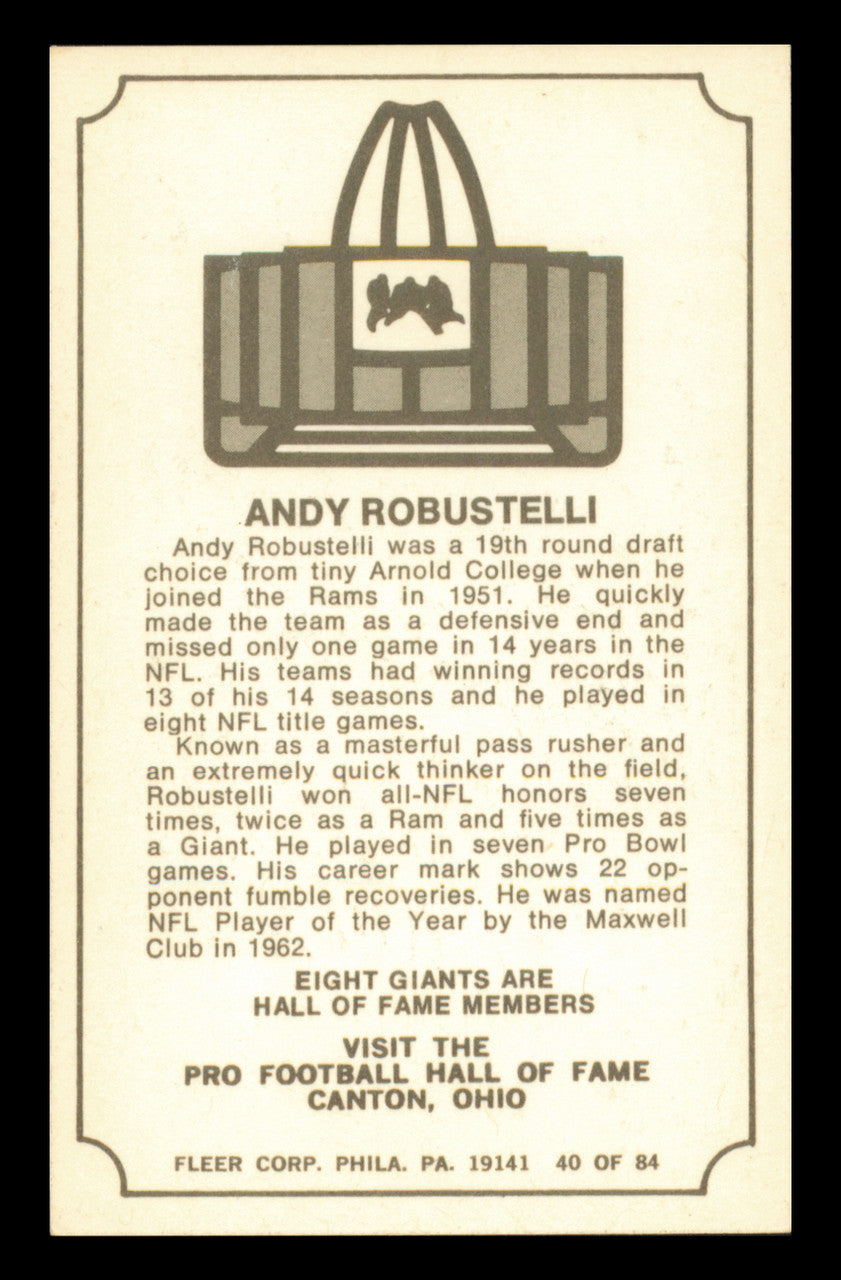 Andy Robustelli Autographed 1975 Fleer Card #40 New York Giants SKU #240941