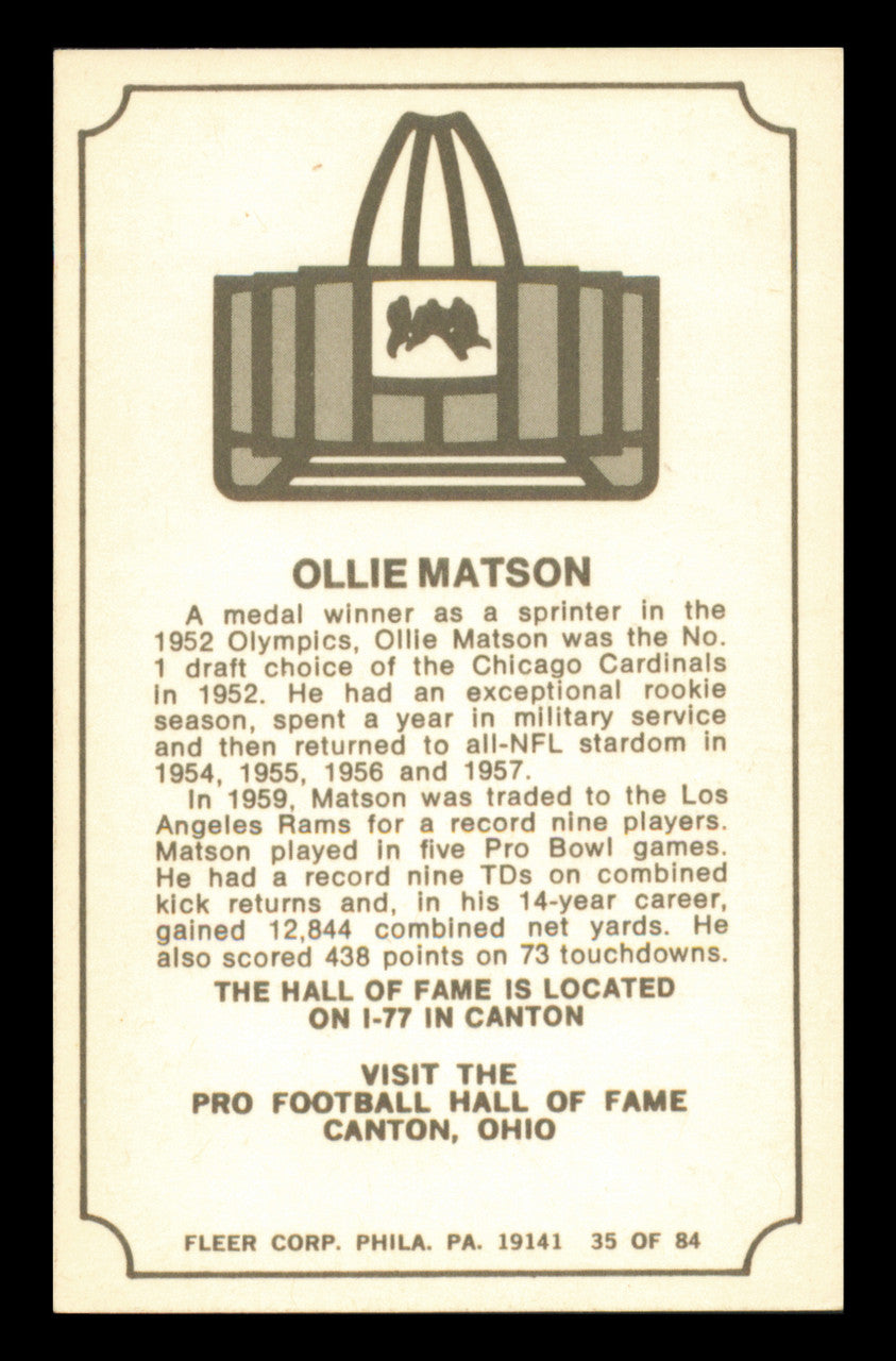 Ollie Matson Autographed 1975 Fleer Card #35 San Francisco 49ers SKU #240949