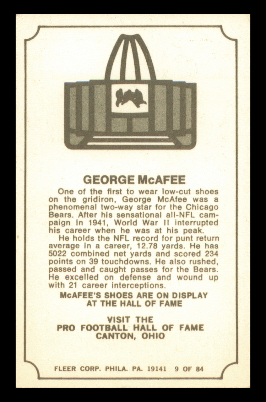 George McAfee Autographed 1975 Fleer Card #9 Chicago Bears SKU #240959