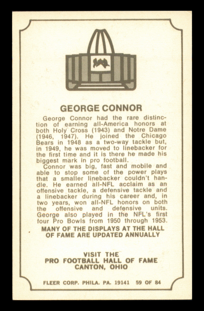 George Connor Autographed 1975 Fleer Card #59 Chicago Bears SKU #240961