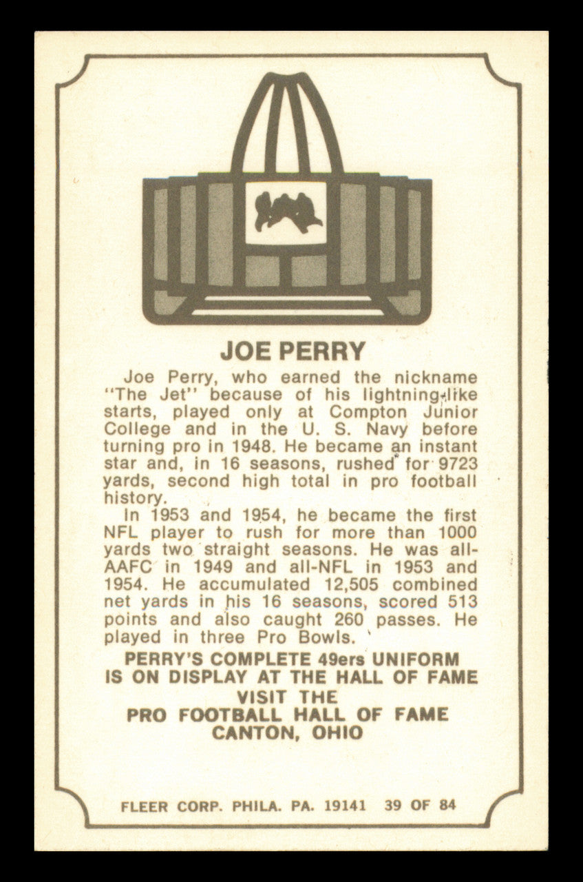Joe Perry Autographed 1975 Fleer Card #39 San Francisco 49ers "To John" SKU #240965