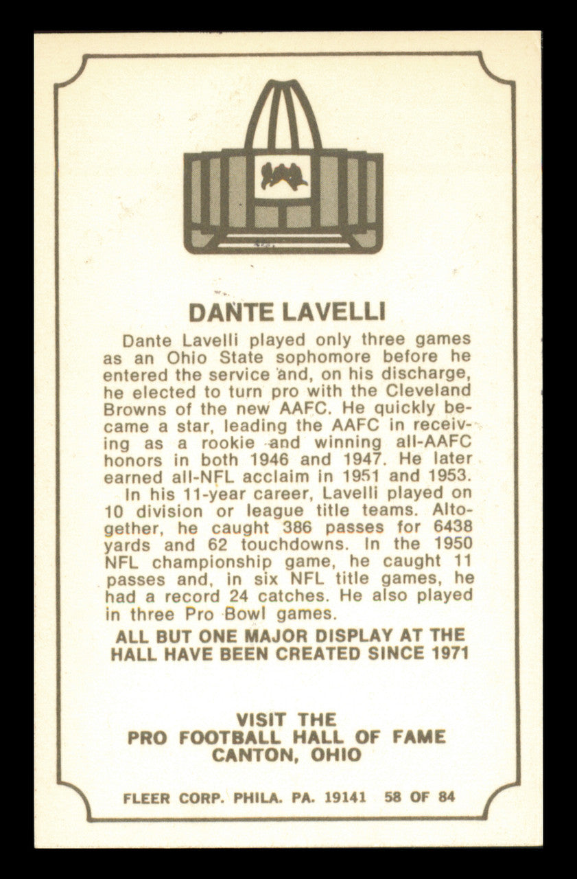 Dante "Gluefingers" Lavelli Autographed 1975 Fleer Card #58 Cleveland Browns SKU #240968
