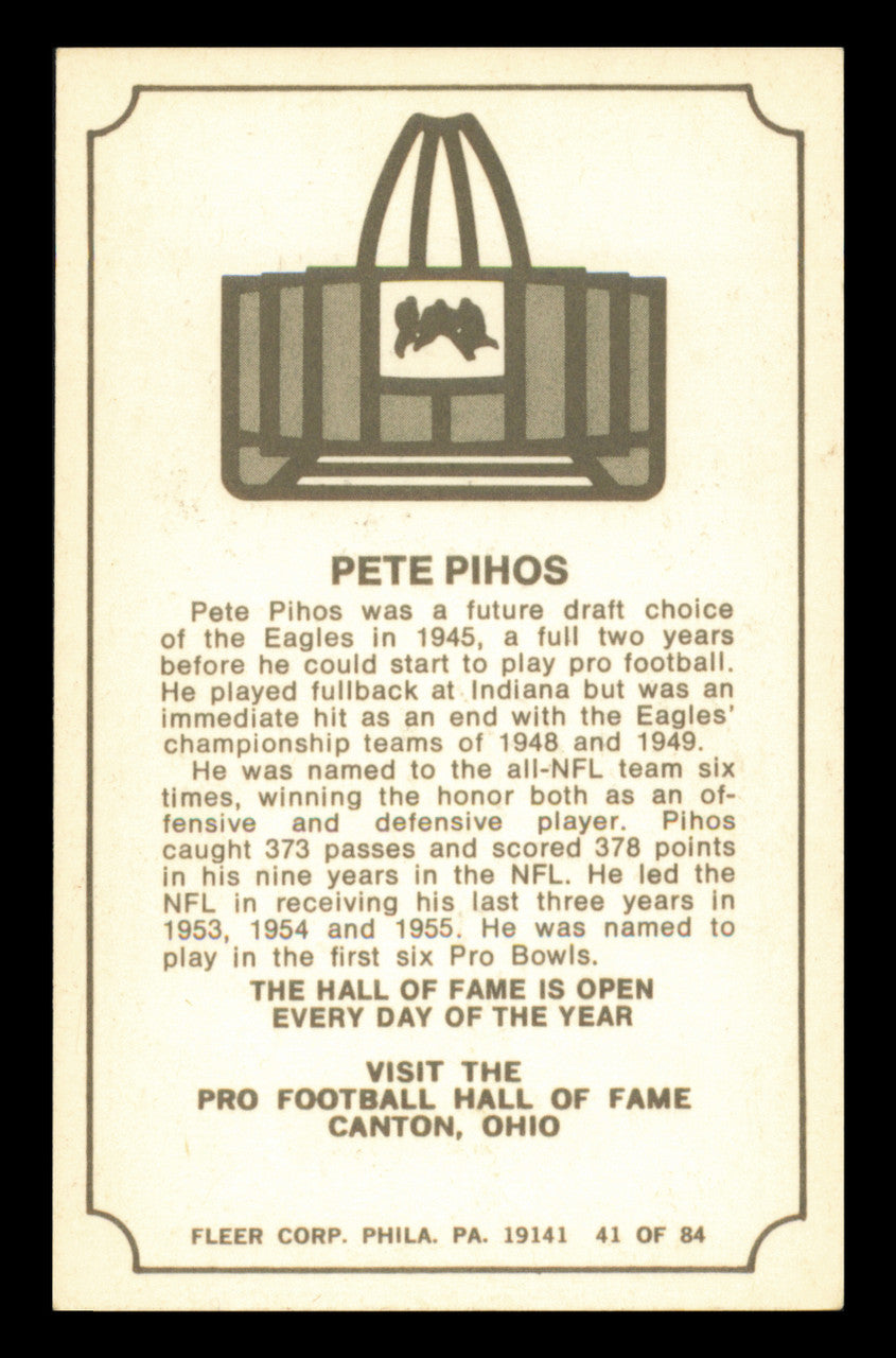 Pete Pihos Autographed 1975 Fleer Card #41 Philadelphia Eagles SKU #240976