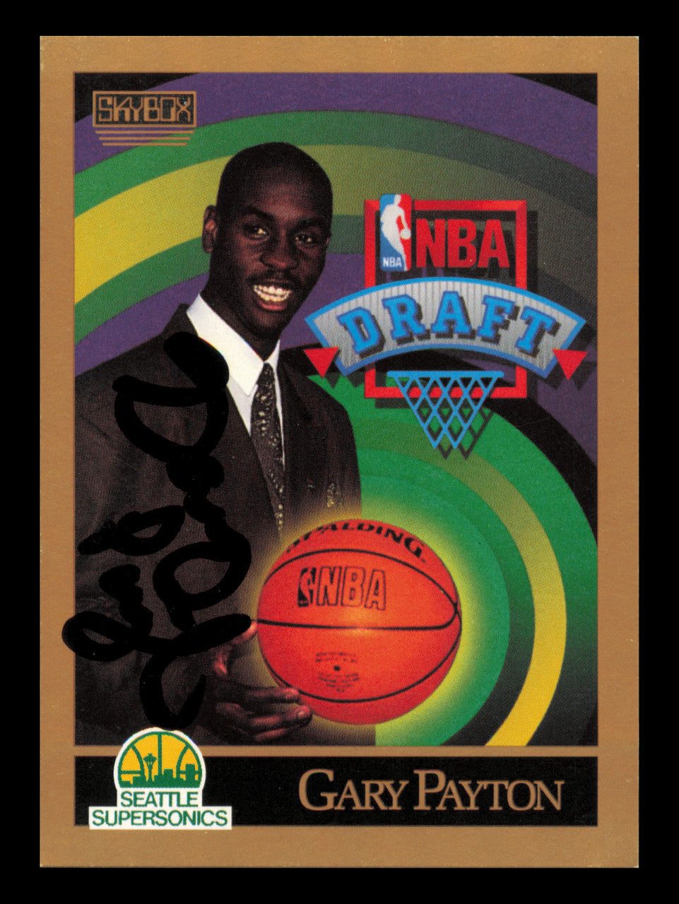Gary Payton Autographed 1990-91 Skybox Rookie Card #365 Seattle Supersonics SKU #240989